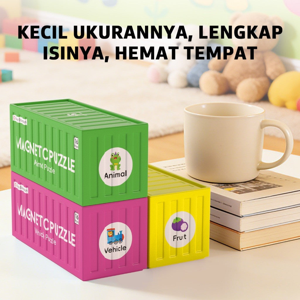 Pinwheel Magnetic Puzzle Mainan Edukasi Magnet Kotak Kontainer Anak 3 Tahun Ke Atas Tema Hewan Buah