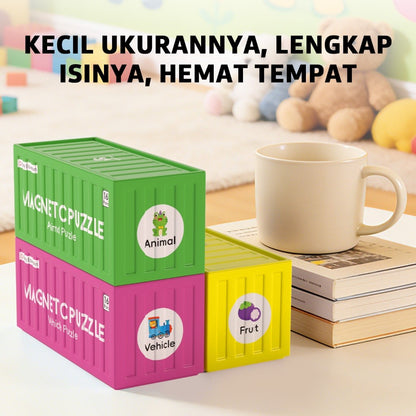 Pinwheel Magnetic Puzzle Mainan Edukasi Magnet Kotak Kontainer Anak 3 Tahun Ke Atas Tema Hewan Buah
