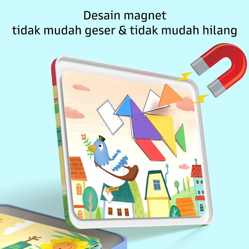 Pinwheel Magical Tangram Papan Tangram Magnetik Mainan Edukatif Anak 3 Tahun Latihan Kreativitas