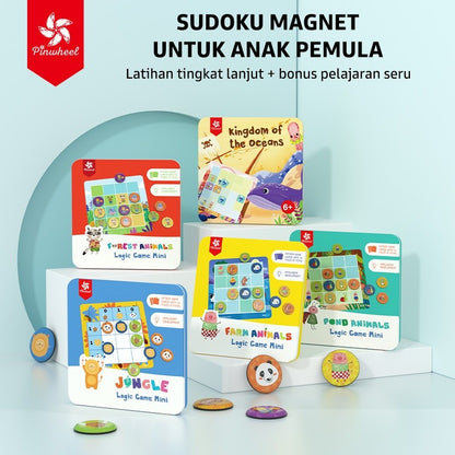 Pinwheel Sudoku Logic Game Mini Mainan Edukatif Magnetik Tema Hewan Latih Logika Fokus Anak 3 Tahun