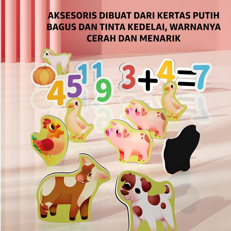 Pinwheel Menghitung Hewan Ternak 3in1 Mainan Edukasi Matematika Magnetik Anak Usia 3 Hingga 6 Tahun