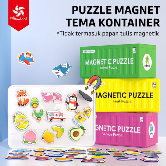 Pinwheel Magnetic Puzzle Mainan Edukasi Magnet Kotak Kontainer Anak 3 Tahun Ke Atas Tema Hewan Buah